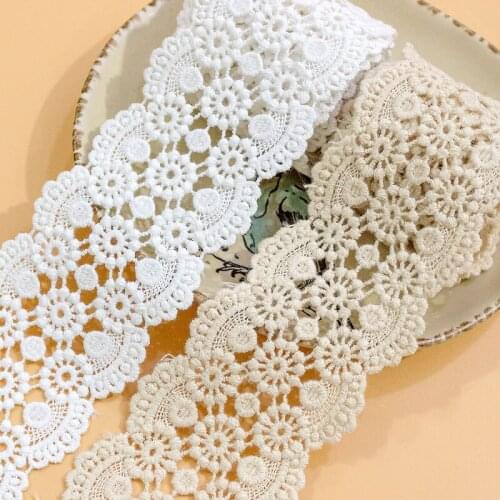 3Yds/lot 5.7cm wide white beige hollowed out pure cotton water-soluble lace clothing skirt headdress decorative fabric AC43