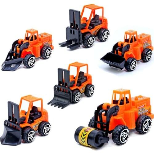 6pcs Construction Vehicle Miniatures Engineering Truck Forklift Excavator Loader Figurines Toys Mini Gift for Children Boy