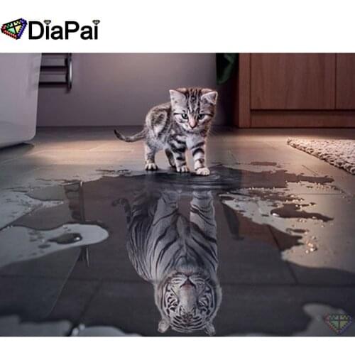 DIAPAI 5D DIY Diamond Painting 100% Full Square/Round Drill "Animal cat tiger" Diamond Embroidery Cross Stitch 3D Decor A22099