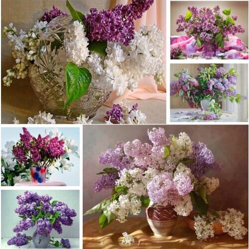 Purple Lavender Diy 5D Diamond Painting Flowers Full Square and Round Embroidery Mosaic Wall Art Cross Handmade Home Decoration