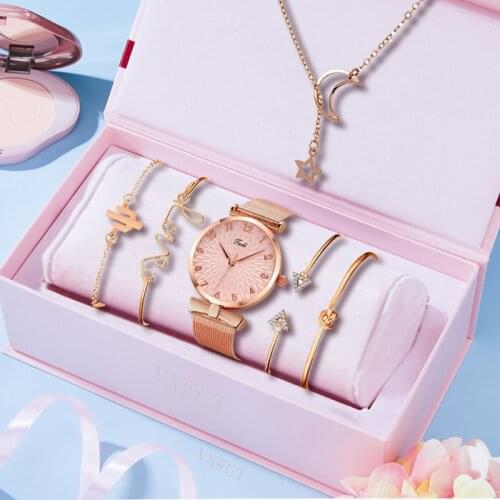 Mesh watch Rose Gold Women Watches Set Bracelet Quartz-Watches Luxury Wristwatch Sport Ladies Casual Watch Clock Dropshiping