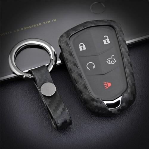 Car Key Case Cover For Cadillac CTS SRX Escalade XTS ATS XT5 CT6 Styling Silica Gel Carbon Fiber Key Ring Shell Accessories