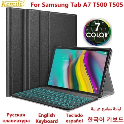 Russian Spanish Korean Keyboard Case for Samsung Galaxy Tab A7 10.4 T500 SM-T500 SM-T505 Cover funda 7 Colors Backlit Keyboard