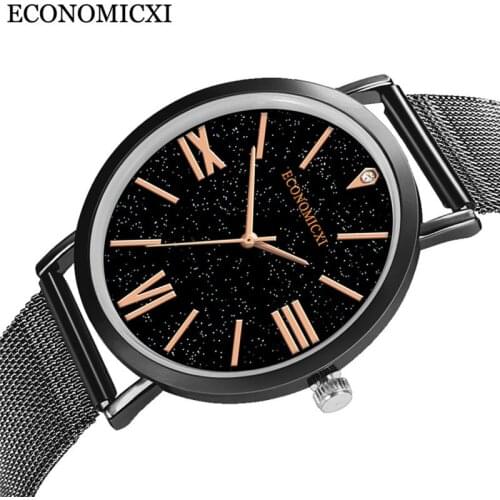ECONOMICXI Business Mens Watch Starry Sky Stainless Steel Quartz Wrist Watch Male Clock Watch Men relogio masculino 2020