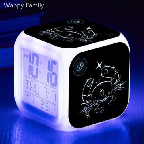 Twelve Constellations Taurus Alarm Clock 7 Color LED Glowing Digital Clock For Kids room Multifunction Electronic Alarm Clock