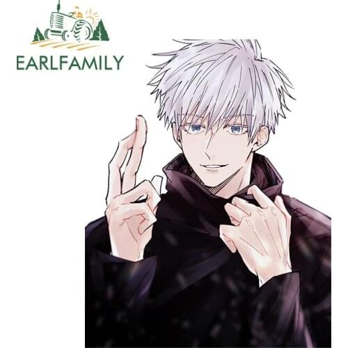 EARLFAMILY 13cm x 10.4cm Cool Gojo Satoru Car Stickers and Decals for Jujutsu Kaisen Anime Car Assessoires Sticker Vinyl Decor
