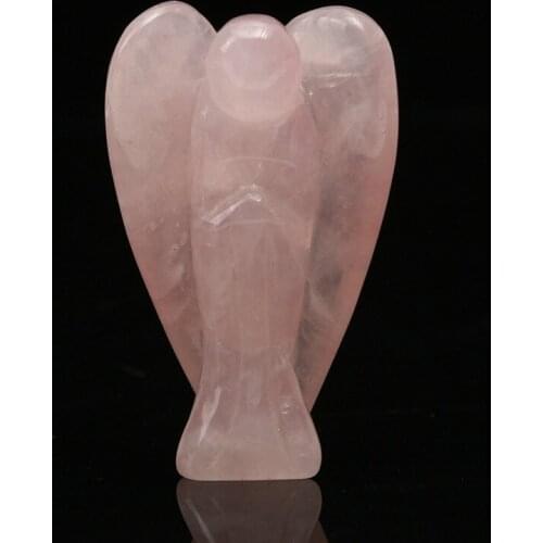 Elegant Angel Shape Natural Rose Quartz Crystal Healing Aura Stone Pendant Mascot Home Desk Decoration Figurines
