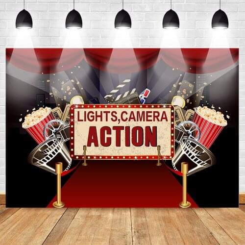 Movie Action Photography Backdrops Popcorn Red Carpet Curtain Birthday Party Photo Background Banner Supplies Props Decoration
