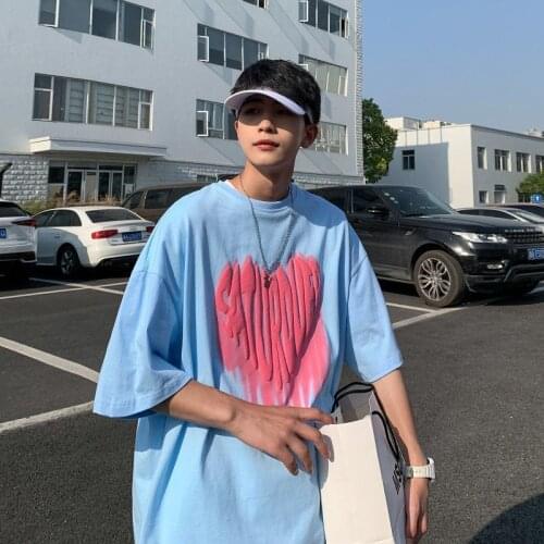 100% Cotton American Vintage Love Print Male O-Neck Leisure Tshirt High Street Casual Japan Hip Hop Letter Print T Shirts