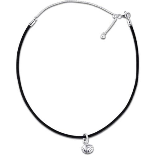 GPY Necklaces Black Leather Seashell Necklace Sterling Silver 925 Jewelry Women Collare Mujer Naszyjnik Colar Joyas de Plata