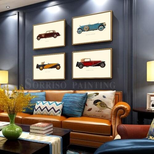 Canvas Painting with Frame Wall Art Posters And Prints Pictures for Living Room Classical Vintage Car Home Decoration Artwork
