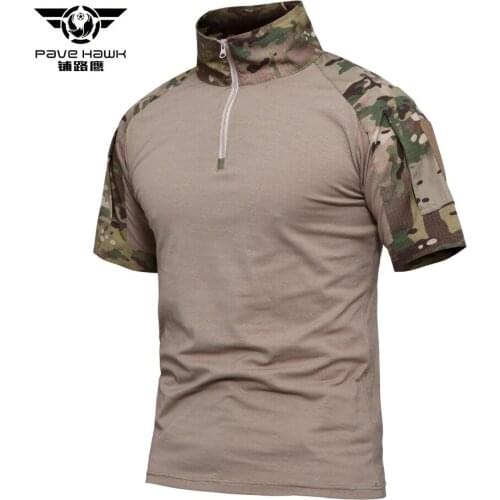Outdoor Summer Camping Hunting Training Military Lapel Short Sleeve Breathable T Shirt Army Fan CS Tactical Cmouflage Clothes
