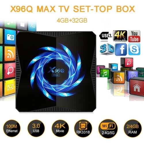Mayitr 1pc For Indoor Home X-96Q Max Android 10.0 4GB+32GB WiFi TV Box High Quality 4K Media Player Set Top Boxes
