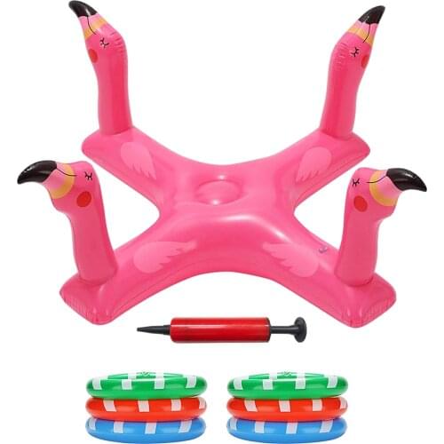 Inflatable Ring Toys Swimming Pool Flamingo Floating Ring Summer Water Beach Cross Ring Toss Game With 6PCS Rings For Kids Adult