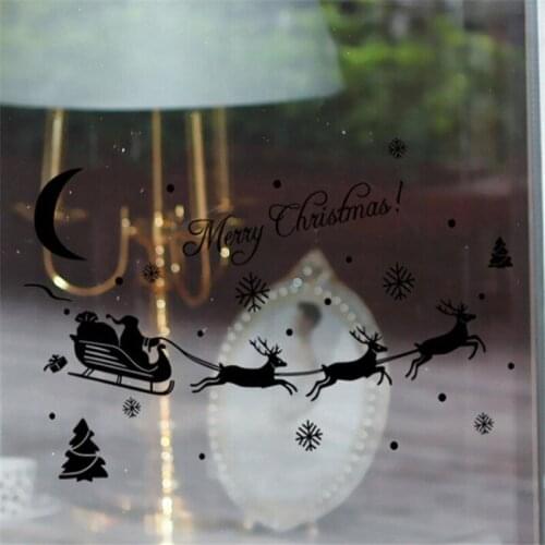 Christmas Decor Reindeer Sleigh Wall Sticker PVC Merry Christmas Santa Claus Snowflake Wall Decals Home Decor DIY Craft Stickers