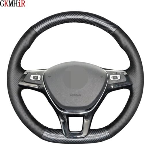 Non-slip Black Carbon Fiber Leather Car Steering Wheel Cover For Volkswagen VW Golf 7 Mk7 New Polo Jetta Passat B8 Tiguan Sharan