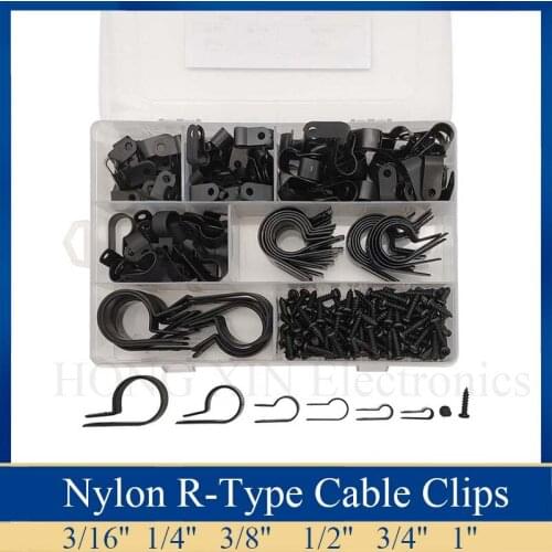 Nylon R-Type Cable Clips for Cable Management Cord Organizer 6 Sizes Plastic Screw Mounting Cord Fastener Clips Assortment Kit