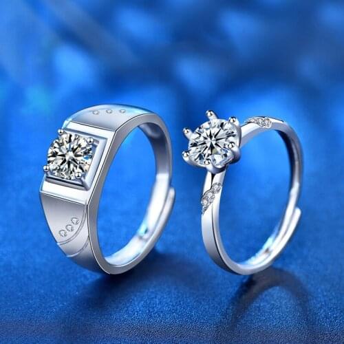 Moissanite Couple Ring 925 Silver 1ct 3.5g 2.5g White Diamond Mens Rings For Women Adjustable Opening Wedding Party Jewelry