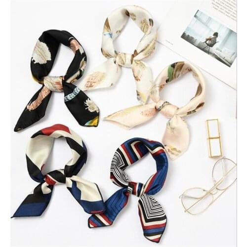Fashion Square Scarf Hair Tie Band For Business Party Women Elegant Small Vintage Skinny Retro Head Neck Silk Satin Scarf Lady