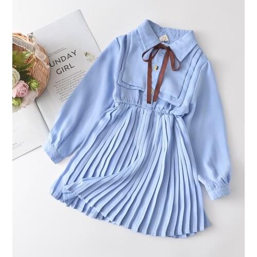 Girls Casual Dresses 2020 New Spring Autumn Girl Ruches Dress Kids Bowtie Party Costumes Children Vestidos Fashion Clothing