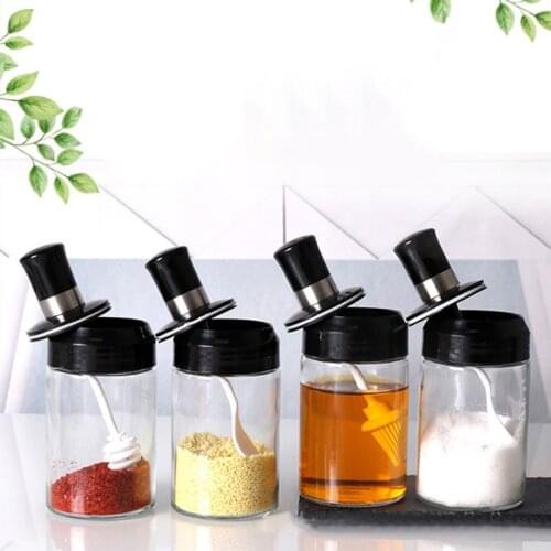 Transparent Kitchen Supplies Glass Spice Jar For Salt Sugar Pepper Powder With Spoon Plastic Seasoning Bottle Salt Storage Box