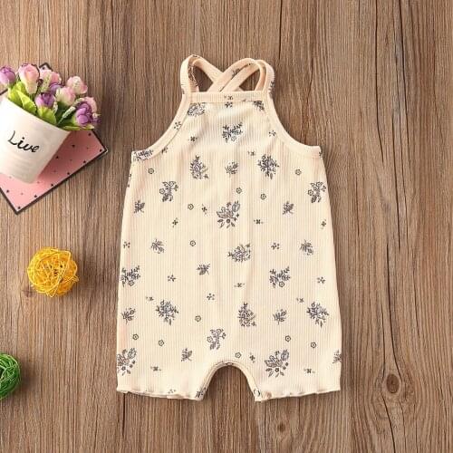 Pudcoco Newborn Baby Boy Girl Clothes Summer Sleeveless Strap Flower Print Cotton Romper Jumpsuit Sunsuit Clothes Outfits 0-18M