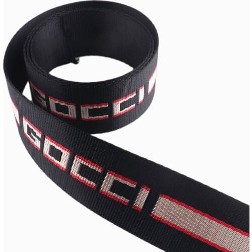 38mm Black striped alphabet webbing cotton webbing Nylon Polyester webbing Strap for Backpack handbag Dog Collar garment Belt
