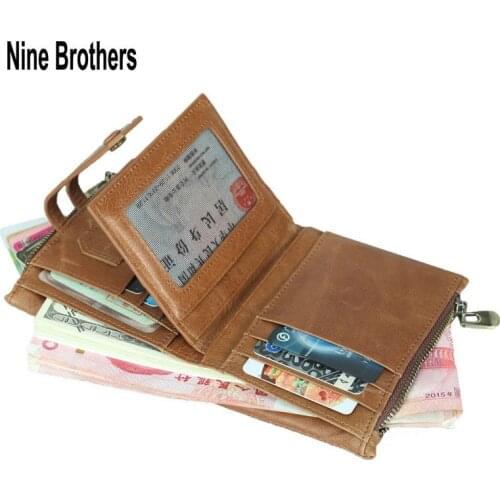 RFID Genuine Cow Leather Mens Wallet Large Capacity Mans Purse Money Bag Organizer Smart Wallets Slim Card Holders Coin Purse