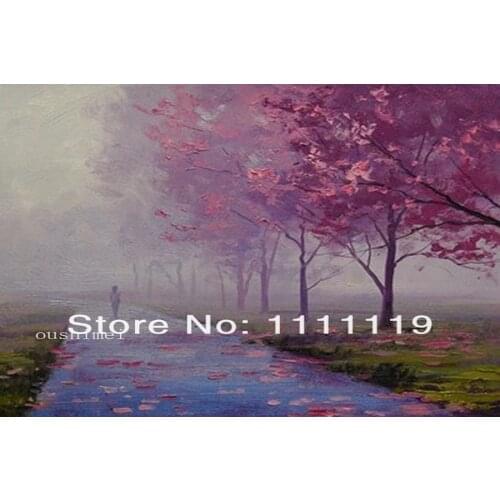 Handmade Modern Pictures On Canvas Abstract Oil Painting Landscape For Living Room Wall Art Pink Love Road Tree Hang Paintings