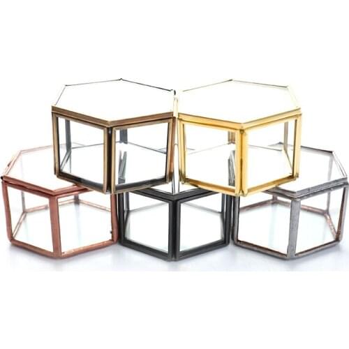 1PC Geometrical Clear Glass Jewelry Box Jewelry Organize Holder Ring Box