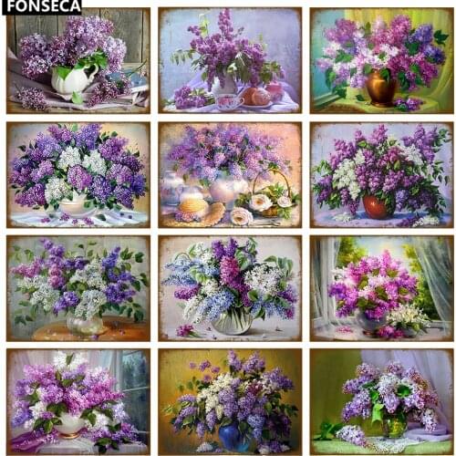 Lilac Flowers Metal Sign Retro Plaque Vintage Purple Flower Tin Sign Wall Decor for Living Room Garden Kitchen Art Iron Painting