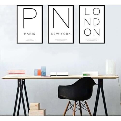 Modern minimalist decorative painting NEW YORK PARIS city English letter European hanging painting canvas printing wall art