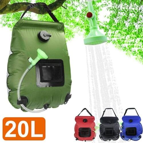 20L Water Bags Outdoor Camping Solar Shower Bag Foldable Heating Camp Shower Hiking Climbing Bath Bag Switchable Shower Head