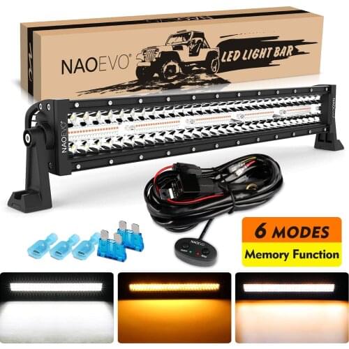 Naoevo 22 Inch Led Light Bar / Work Light flash Strobe 2 Color 6 Modes 4x4 Off Road Driving Fog Lamp Truck Atv Led Spotlight Bar