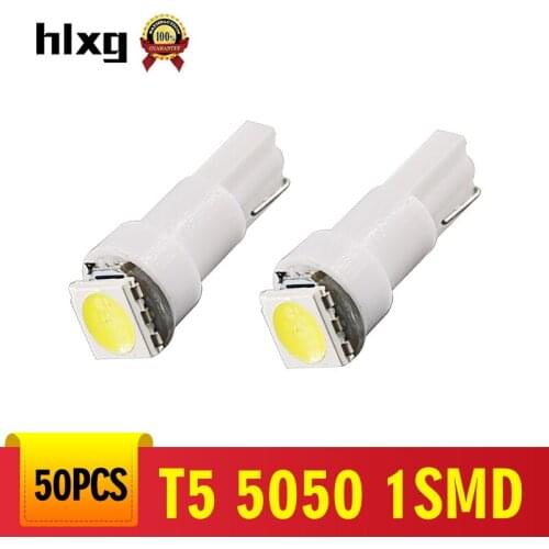 Hlxg 50xT5 5050 1SMD LED Bulb Wedge Dash Light Instrument Panel Auto LED Lamp Car Dashboard Instrument Light Bulb 12V white