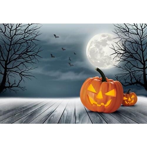 Pumpkin Photography Backdrops Wooden Floor Dead Tree Moon 3D Backgrounds for Photo Studio Halloween Party Vinyl Cloth Customized