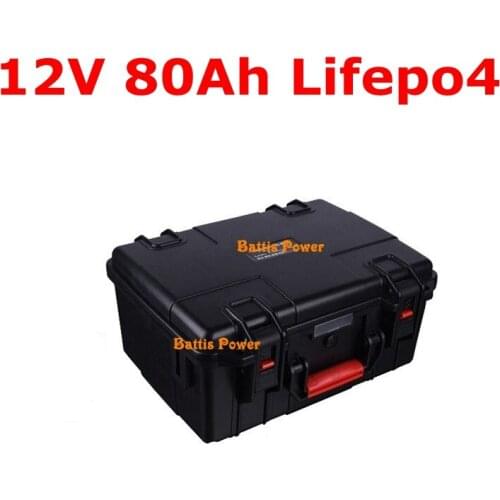 Waterproof IP67 12v 80ah lifepo4 lithium battery with BMS USB port for navigation light solar sytem inverter +10A charger