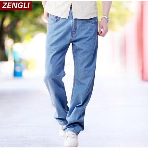 ZENGLI Mens Casual Stretch Jeans Big Size 42 44 Brand Business Denim Pants Spring Summer Men Trousers Baggy Hip Hop Jeans