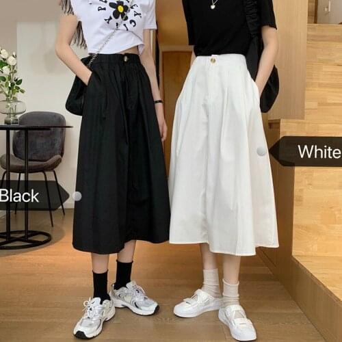 New 2020 Spring Korean version of white tooling skirt student retro word high waist pleated skirt Summer woman Long Skirt