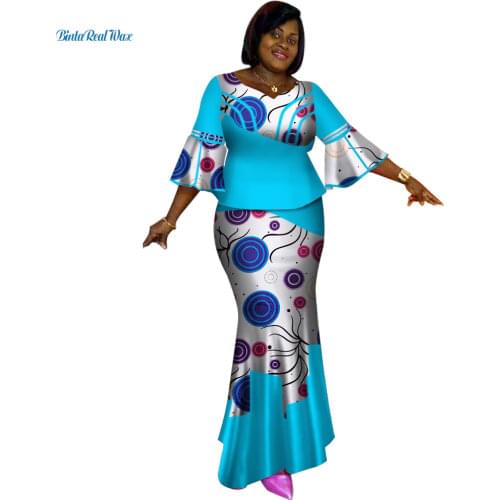 Bazin Riche African Tops and Skirt Sets for Women African Print Dashiki Traditional 2 Piece Skirt Sets Splice Clothing WY2627