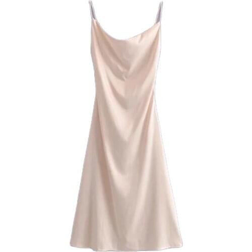 ZA woman Sexy Spaghetti Strap Backless Summer Dress Women Satin Lace Up Trumpet Long Dress Elegant Bodycon Party Dresses 2021