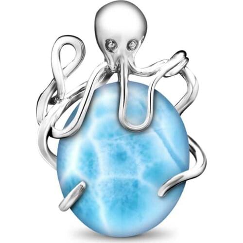 Dominica Larimar Jewelry 925 Sterling Silver Natural Larimar Spider Womens Pendant Necklace For Gift