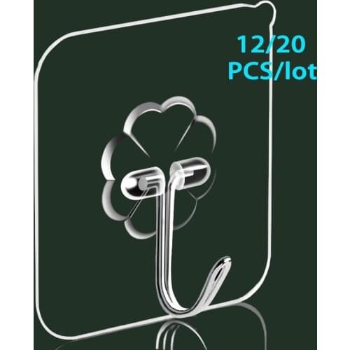 12/20Pcs Transparent Wall Hooks Seamless Hanging Hook Waterproof Self Adhesive Hooks For Kitchen Bathroom Office Accessories