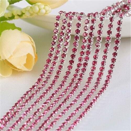 2M/Bag Sewing Rhinestone Trim Chain 2/2.5/2.8/3mm Black/Silver Base Claw Gule on Crystal Rhinestone Chain DIY Craft Accessories