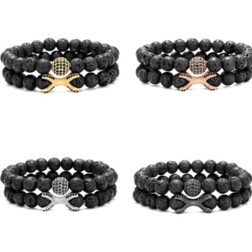 2pcs/lot 8mm ball crown gold silver copper cz zircon cubic zirconia beads bohemian Bracelet elastic Stone Bangles ryt46f