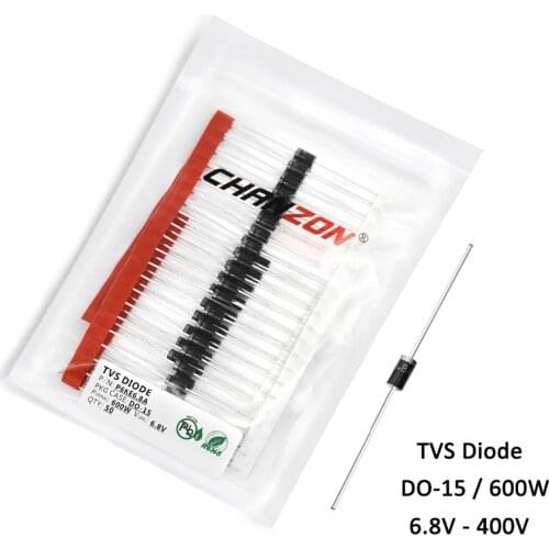 50Pcs/Pack TVS Diode DO-15 600W P6KE6.8A P6KE12A P6KE15A P6KE18A P6KE24A P6KE51A P6KE100A P6KE180A P6KE200A P6KE350A P6KE400A