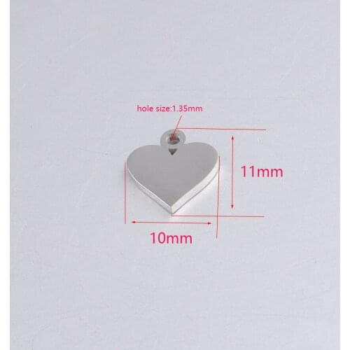Accessories Pendant Stainless Steel 5pcs 10*11mm Mirror Finish Heart Shape Charms for Handmade Bracelet DIY Keychain/necklace