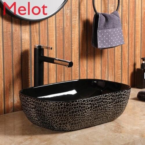 American style golden pattern wash basin above counter basin creative black art basin European round basin