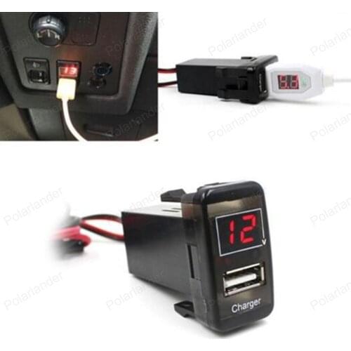 Auto Car Charger digital Display Voltmeter For T/OYOTA V/IGO 5V 2.1A cell Phone Dashboard USB Charger with Wire Only Blue