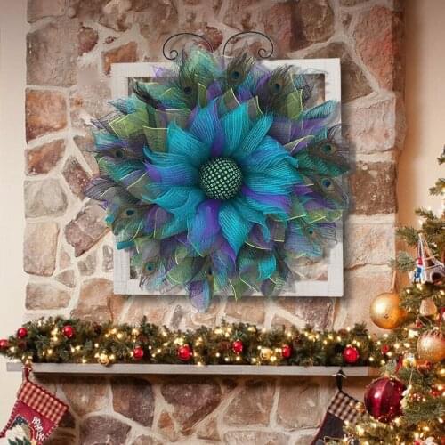 Peacock Pattern Wreath Noble and Unique Halloween Outdoor Wreath for Front Door Festival Celebration Window Party Decor GQ